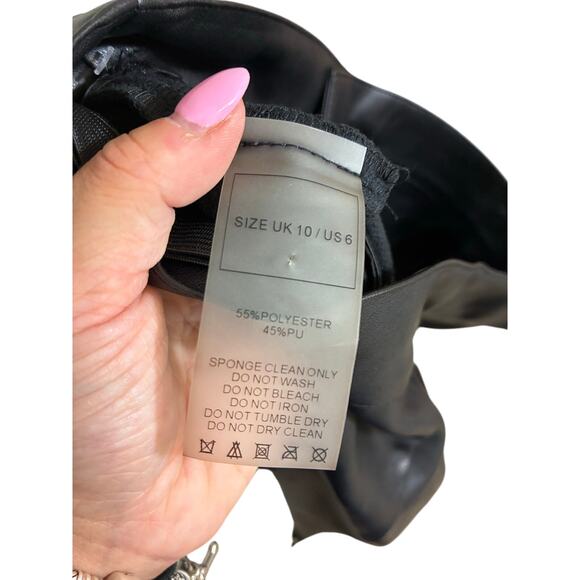 Maniere De Voir Vegan Leather Popper Trousers Black Side Snap 6 Love Island Goth - Picture 6 of 7